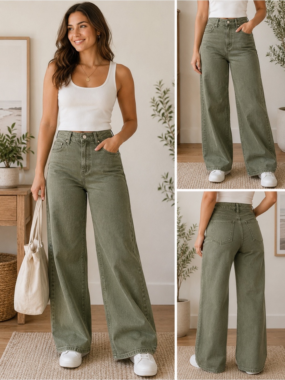 Universal Thread Olive Green Wide Leg High Rise Jeans Size 8